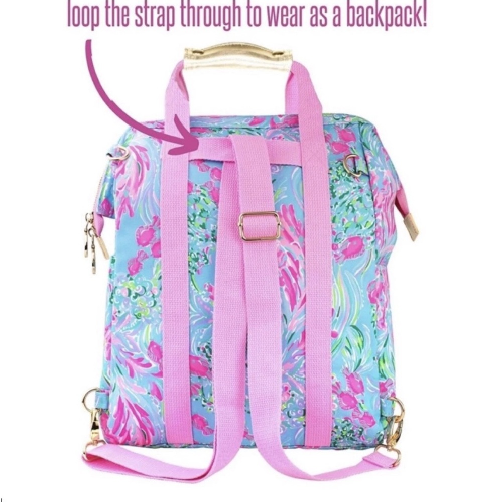 Lilly Pulitzer Floral Backpack Cooler Featured in Best Fishes - Pink and Blue - Picture 4 of 6